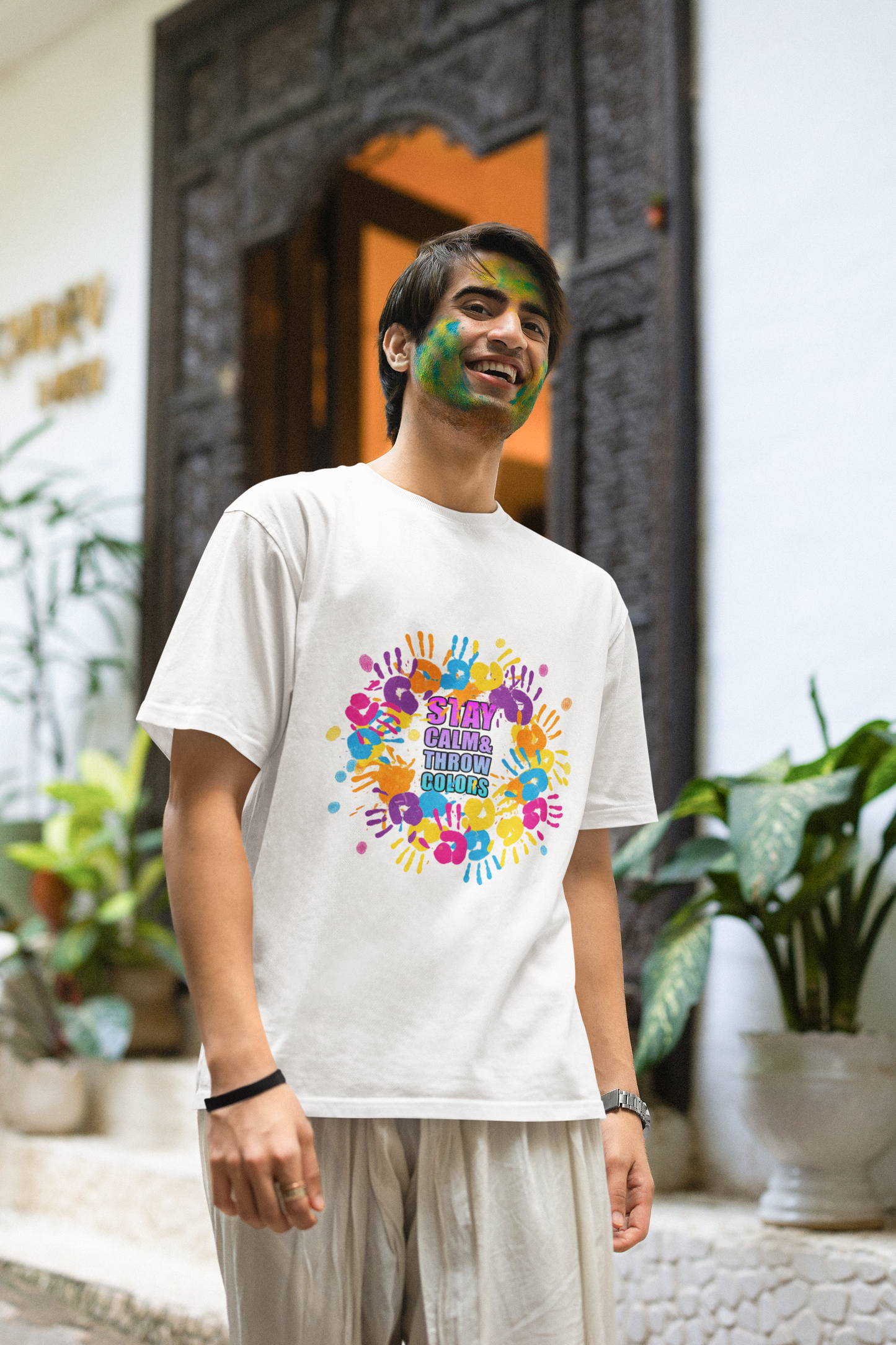 Unisex Holi T-Shirt - Stay Calm Throw Colors