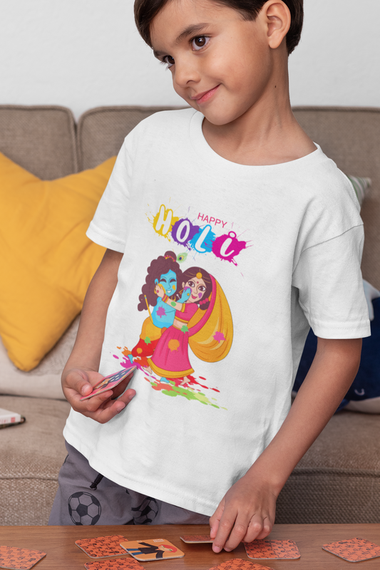 Boy's Holi T-Shirt - Happy Holi Radha Krishna