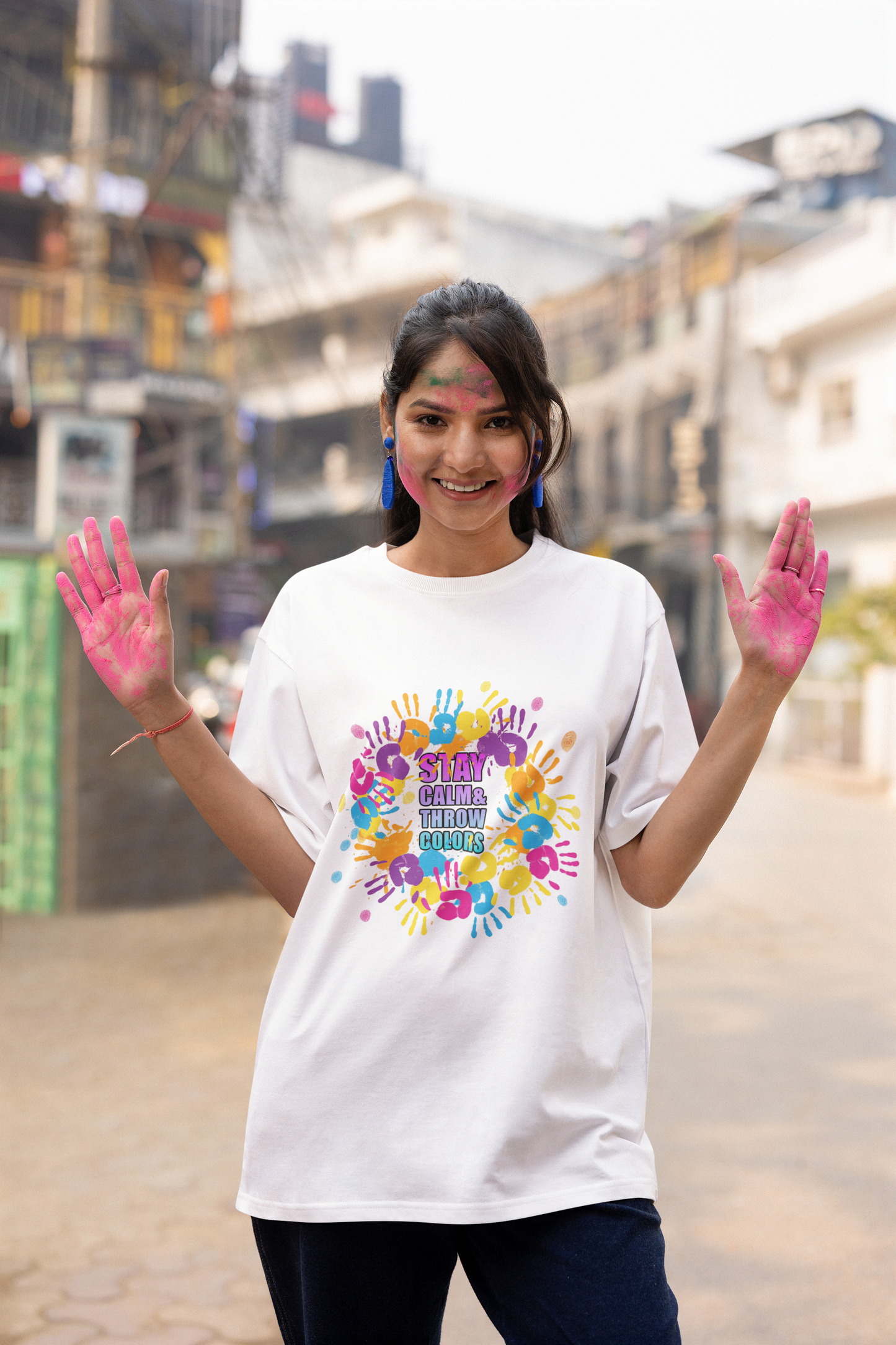 Unisex Holi T-Shirt - Stay Calm Throw Colors
